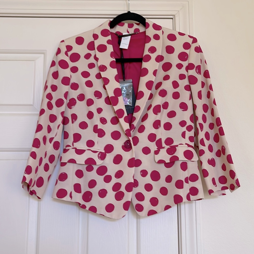 Les Copains - Bouganville Pink Polka Dot Blazer, Size 10 / 44